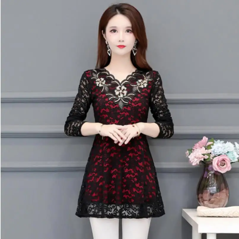 2021 осень весна Цветочная кружевная Тонкая Блузка женские элегантные блузки с