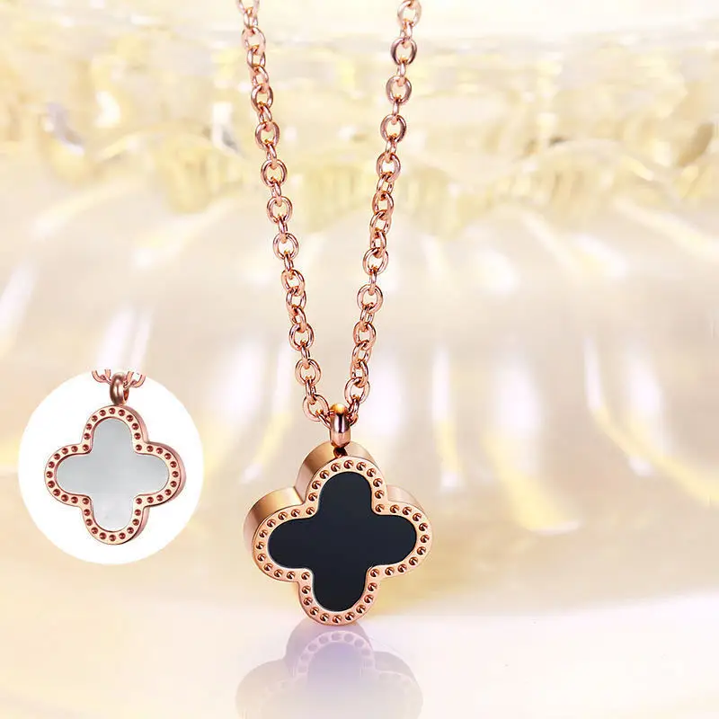 

New Rose Gold Titanium Steel Clover Necklace Gold-plated Stainless Steel Accessories Collarbone Necklace Women Luxury Gift