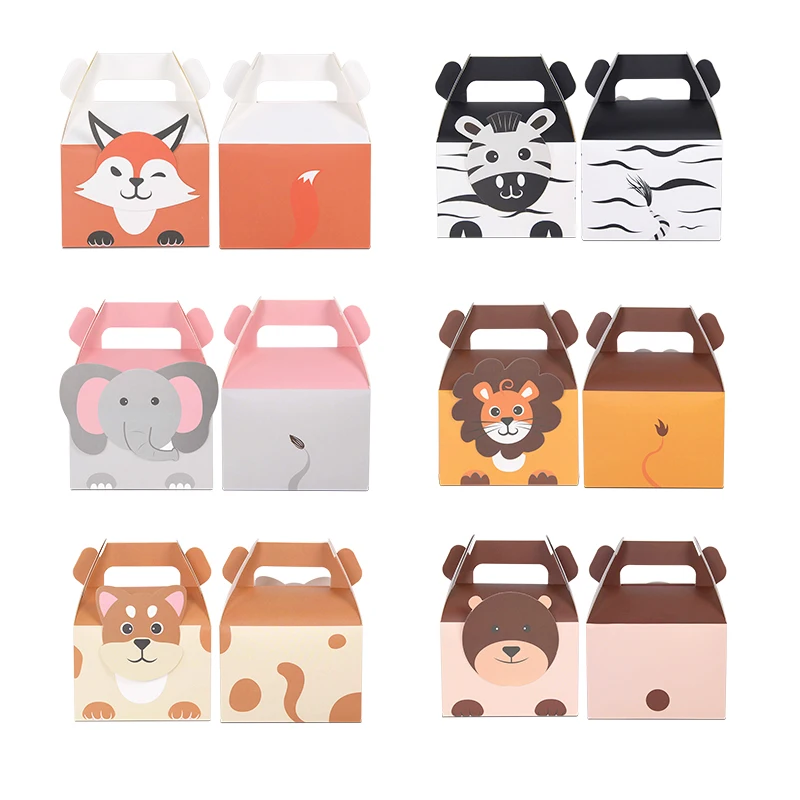 Favor Box For Kids Birthday Party 5pcs Animal Elephant Fox Lion Dog Zebra Bear Candy Gift Bags For Baby Shower Party Supplies