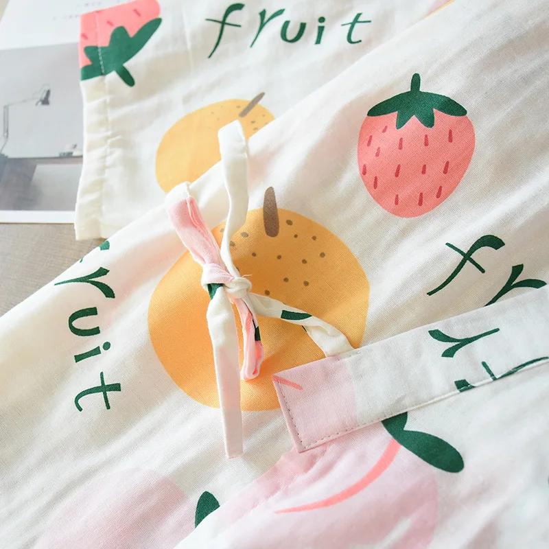 

2021 new seven-sleeve Japanese-style kimono pajamas set female spring and autumn 100% cotton gauze home clothes cute sweet two-p