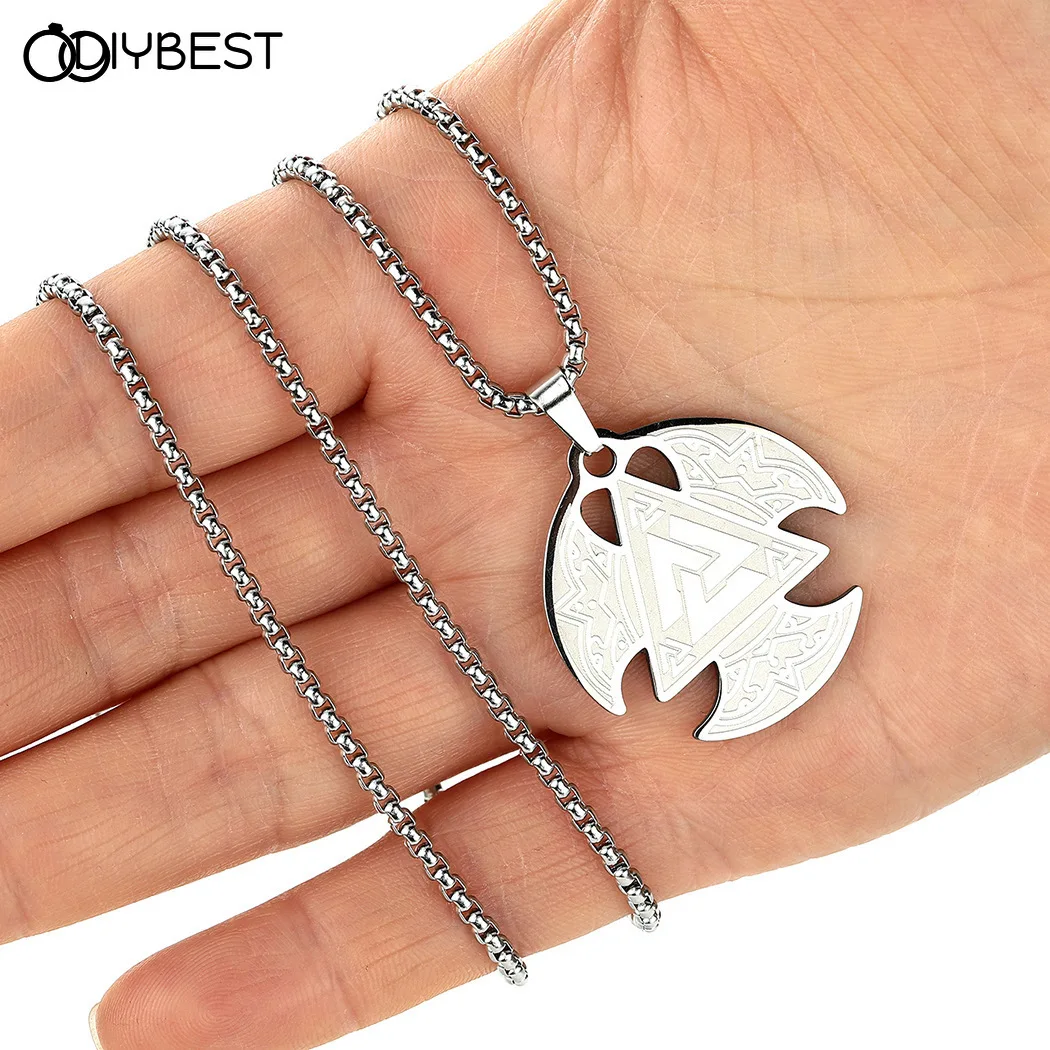 

2021 1pcs Dropship Stainless Steel Nordic Viking Valknut Axe Talisman Pendant Men's Necklace Pagan Slavic Women Chain Jewelry