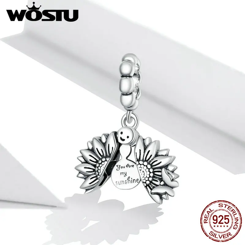 Подлинные серебряные подсолнухи WOSTU с улыбающимся лицом бусины для изготовления