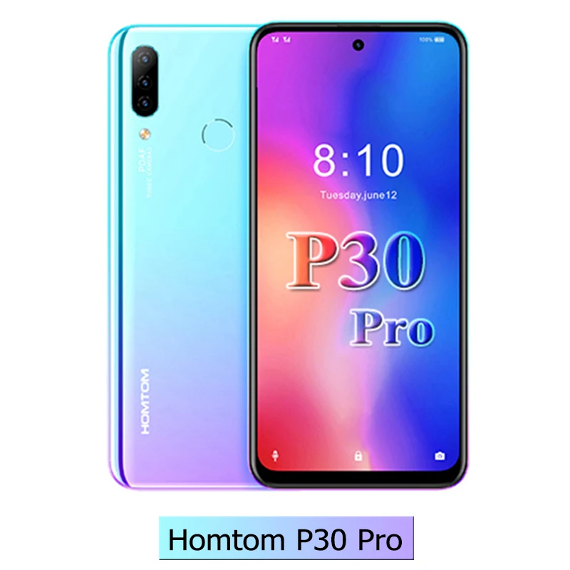 P30 Pro Blue HOMTOM P30 Pro, 4 Гб ОЗУ, 64 Гб ПЗУ, Восьмиядерный мобильный телефон, 6,41 дюймов, полный дисплей, 13 МП, задняя камера, смартфон, отпечаток пальца - Цвет: P30 Pro Blue