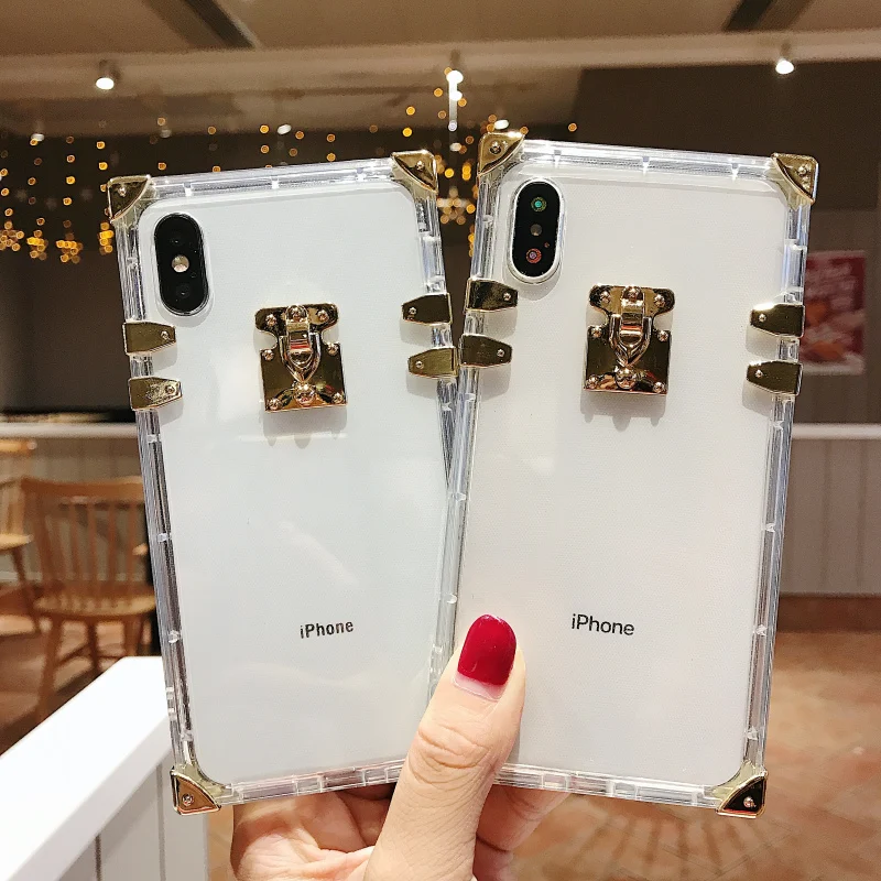 

2021 new golden horn square transparent silicone phone case for iPhone7 8 SE PLUS X XS MAX XR 11 12 PRO MINI 6 6S