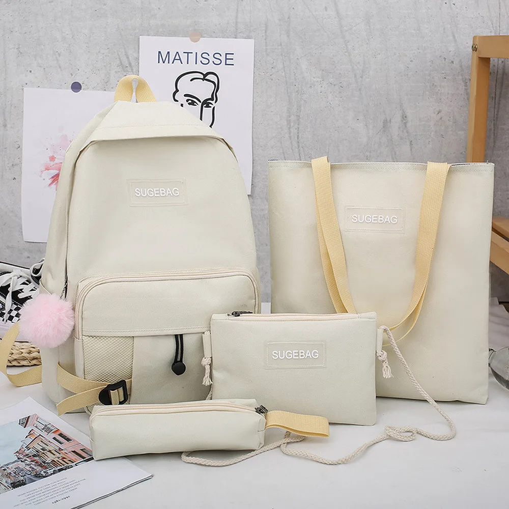 

2020 Fashion 4/Set Canvas School Bag Female High School College Student Simple Ins Backpack Harajuku Outdoor Travel Backpacks
