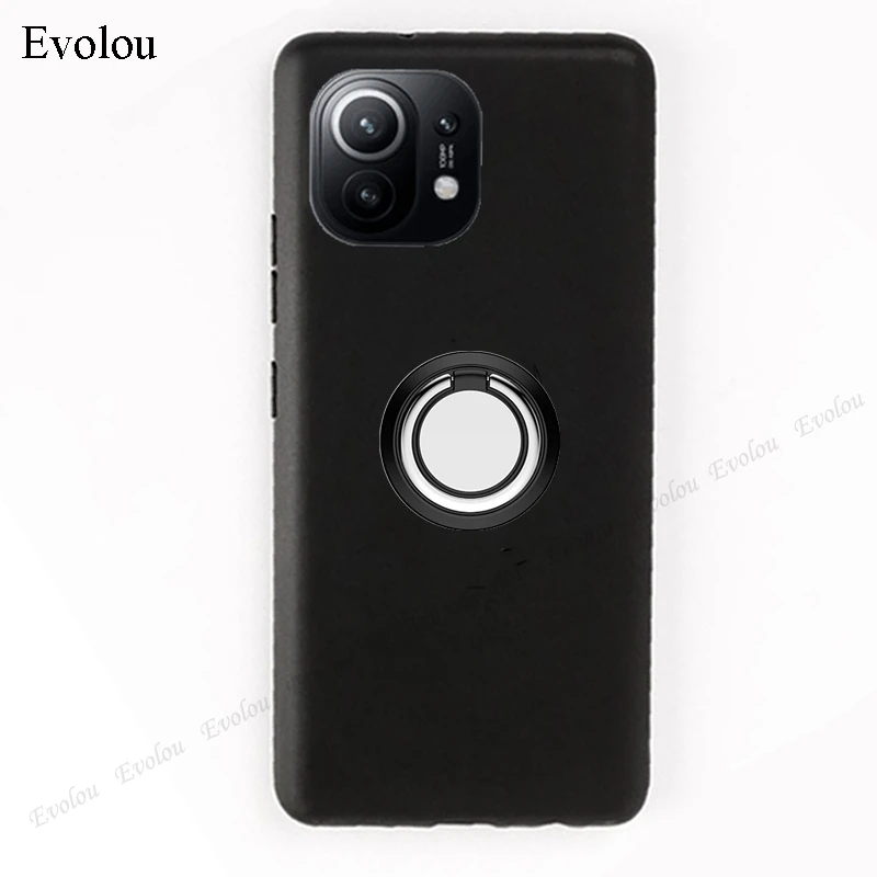 For Xiaomi MI 11 PRO Case Cover Metal Ring Holder Magnetic Silicone Phone Cases Stand Back Capa | Мобильные телефоны и