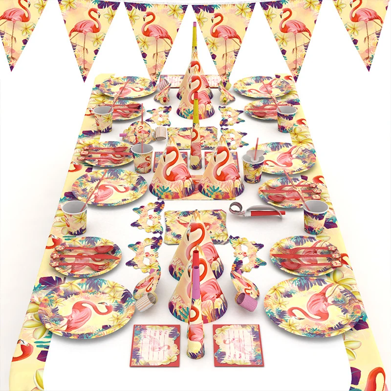 Вечерние одноразовые столовые приборы с фламинго пластиковые чашки вечерние
