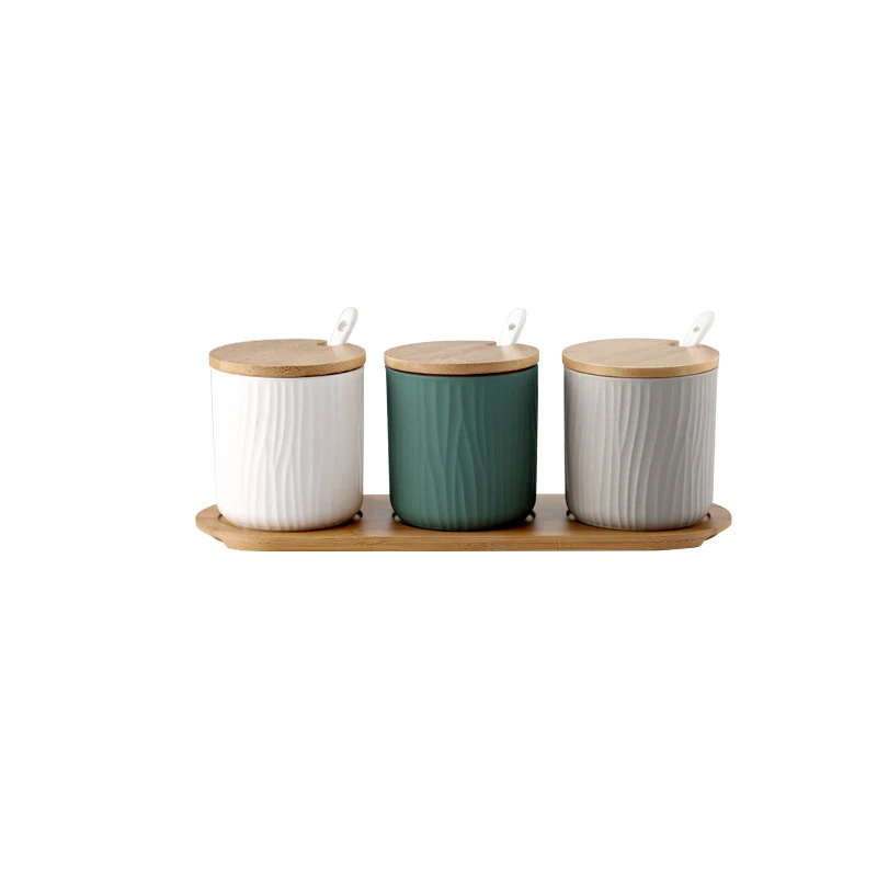 3 in 1 Nordic Ceramic Seasoning Jar Set 300ML Box Pepper Salt Can Condiments Container With Spoon Kitchen Storage Rack | Дом и сад