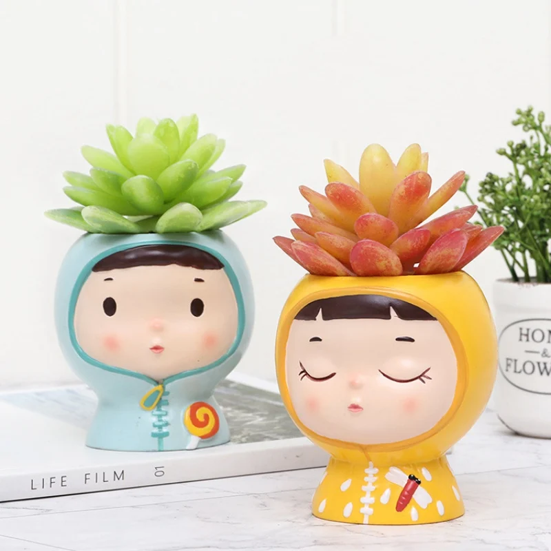 Эмалированный цветочный горшок милый мультфильм девушка суккулент растение
