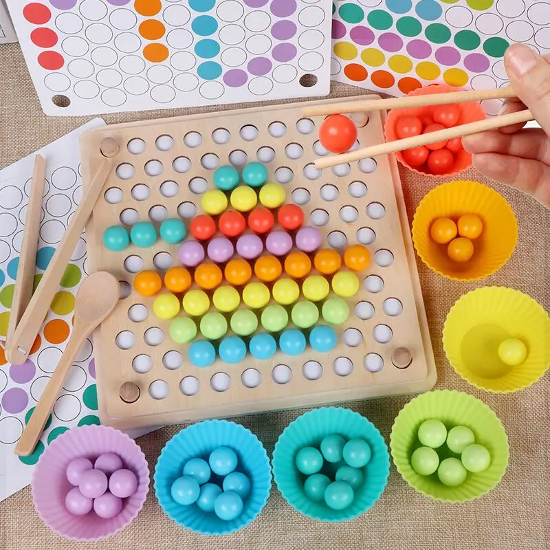 

Children Montessori Wooden Math Toys Clip Beads Puzzle Board Fishing Game Hands Brain Training Parent-child Interactive Kids Toy