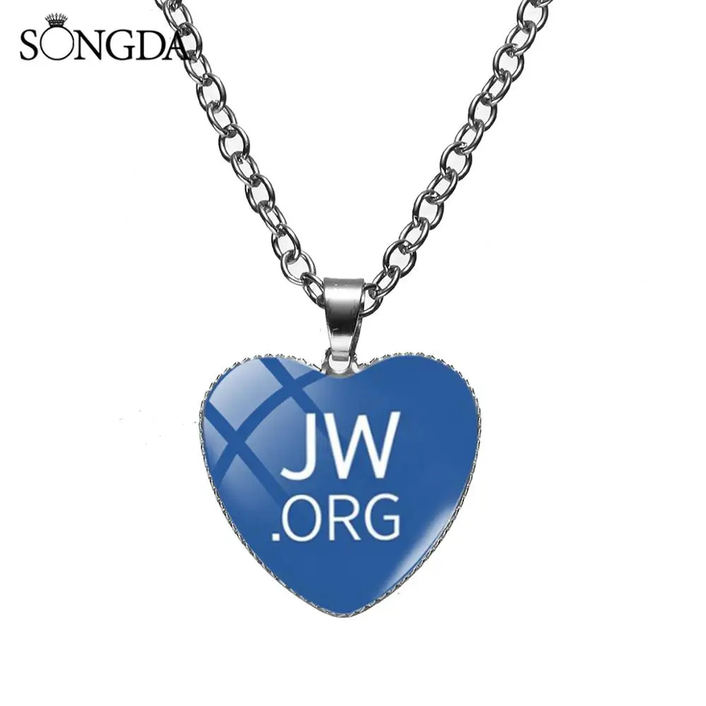 Голубое ожерелье JW.ORG в форме сердца с узором стиле Истры стеклянный кабошон