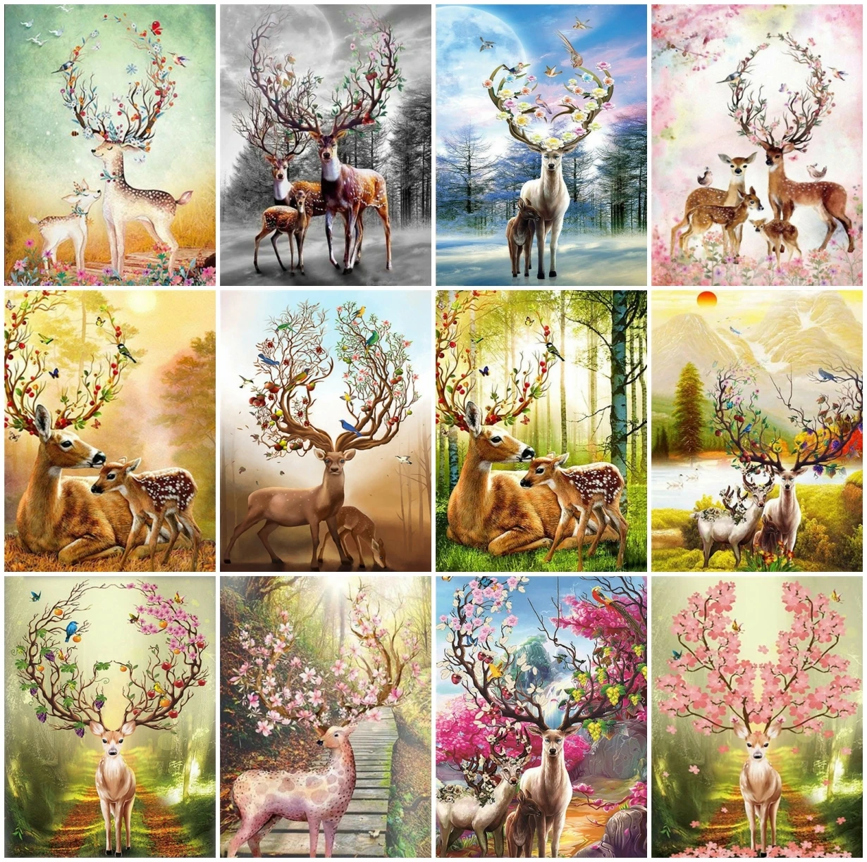 

AZQSD Diamond Embroidery Deer Flower Mosaic Rhinestones 5D Diamond Painting Animal Cross Stitch Kits Handmade Home Decor