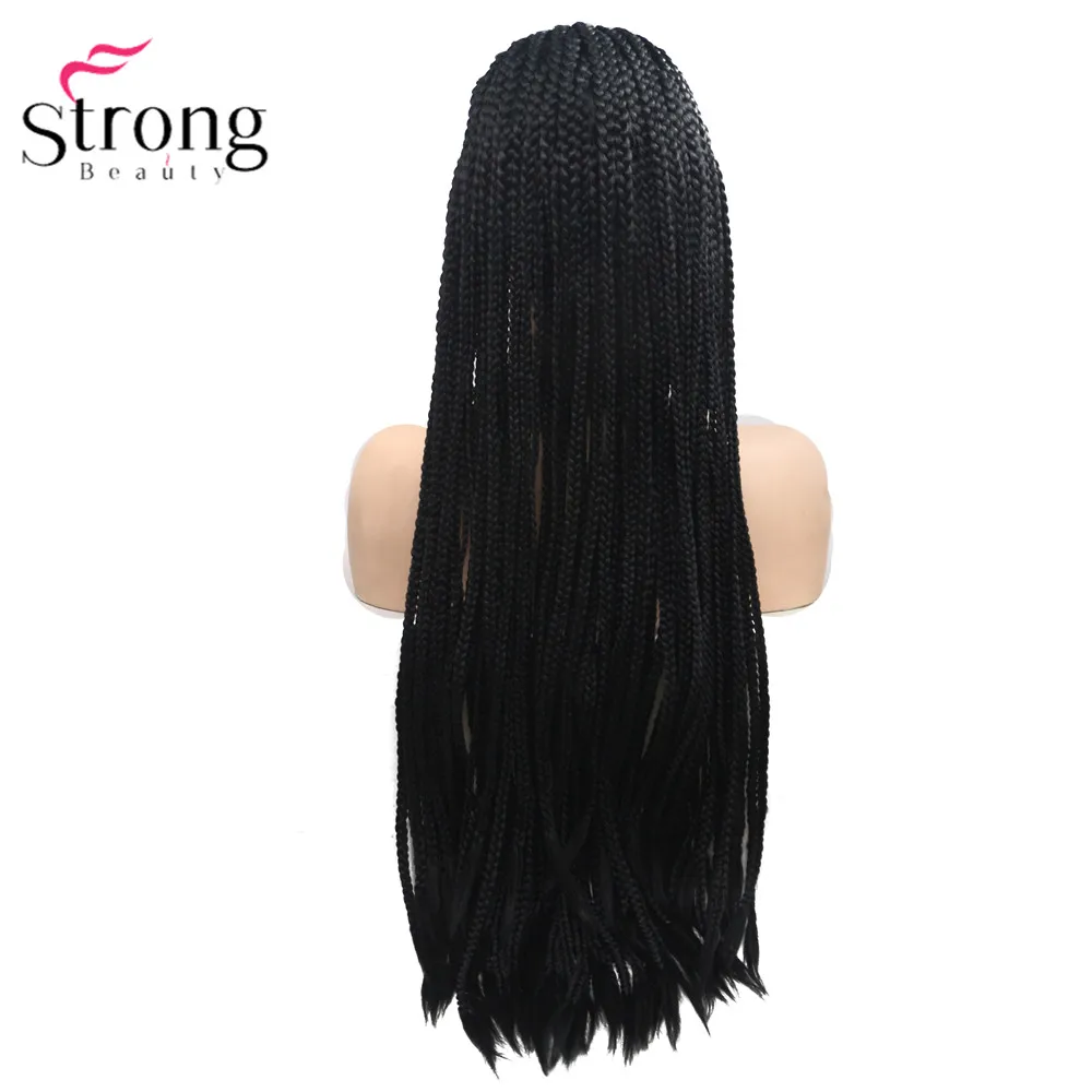 StrongBeauty коробка коса Кружева спереди длинный черный парик Омбре Синтетический Плетеный ящик косы парики для женщин - Color: XWY186-Black