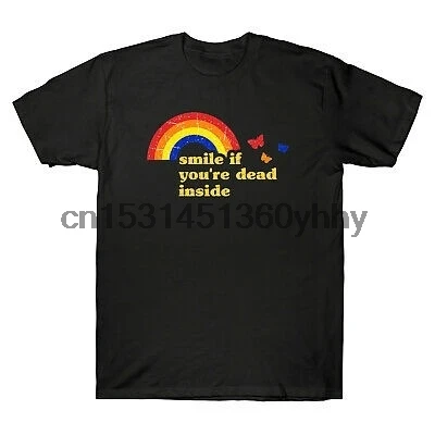 Мужская футболка Smile If You Are Dead Inside Rainbow Vintage Dark Humor Retro|Мужские футболки| |