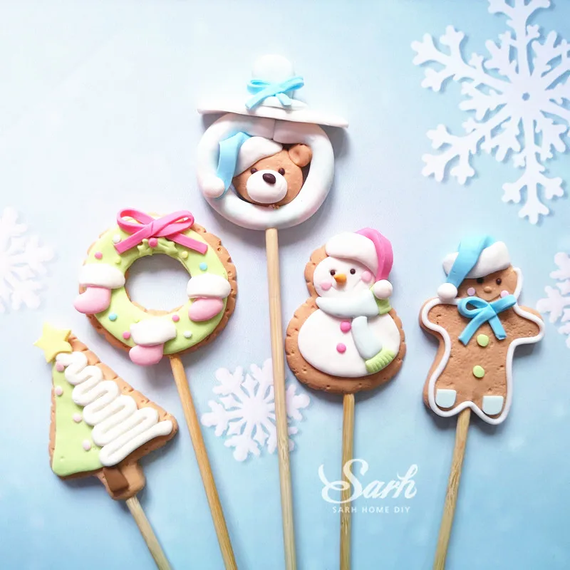 Розовая перчатка медведь Санта Клаус рождественские топперы для торта снеговик