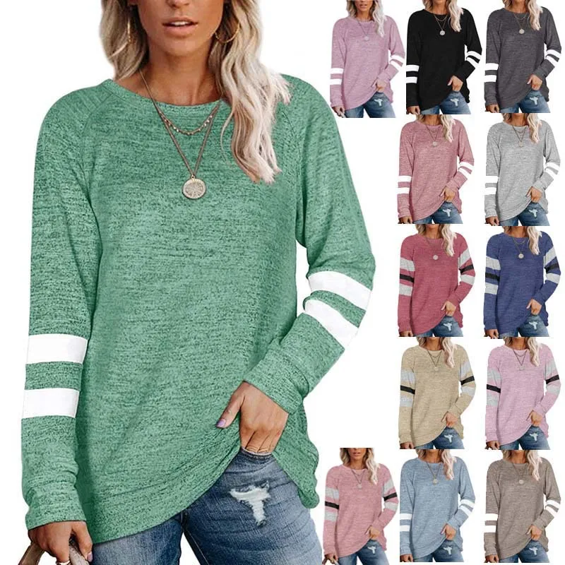 

Ladies long sleeve stitching round neck casual printing T-shirt top