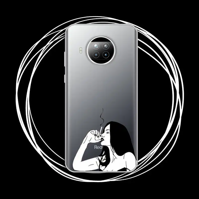 

Phone Case Transparent for Xiaomi mi Redmi note 10 t 8 9 pro lite 11 Samsung S 8 9 10 20 Cool smoking heartbreaker girl