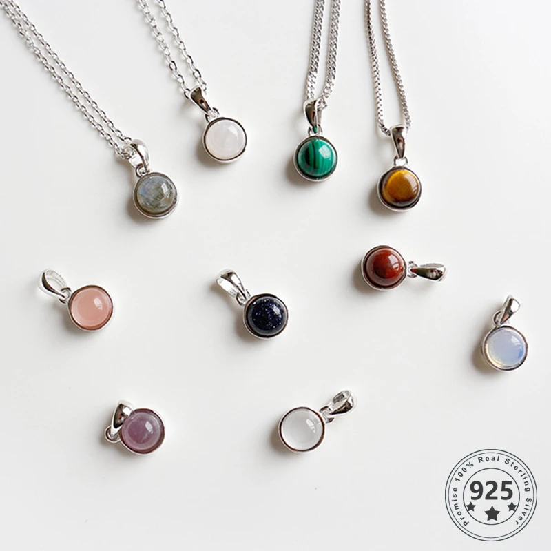 

LouLeur 925 Sterling Silver Customizable Natural Malachite Labradorite Crystal Agate Opal Tigereye Gem Pendants Jewelry