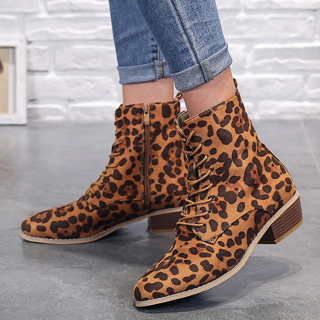 Зимние ботинки с леопардовым принтом женские модные ботильоны на молнии и