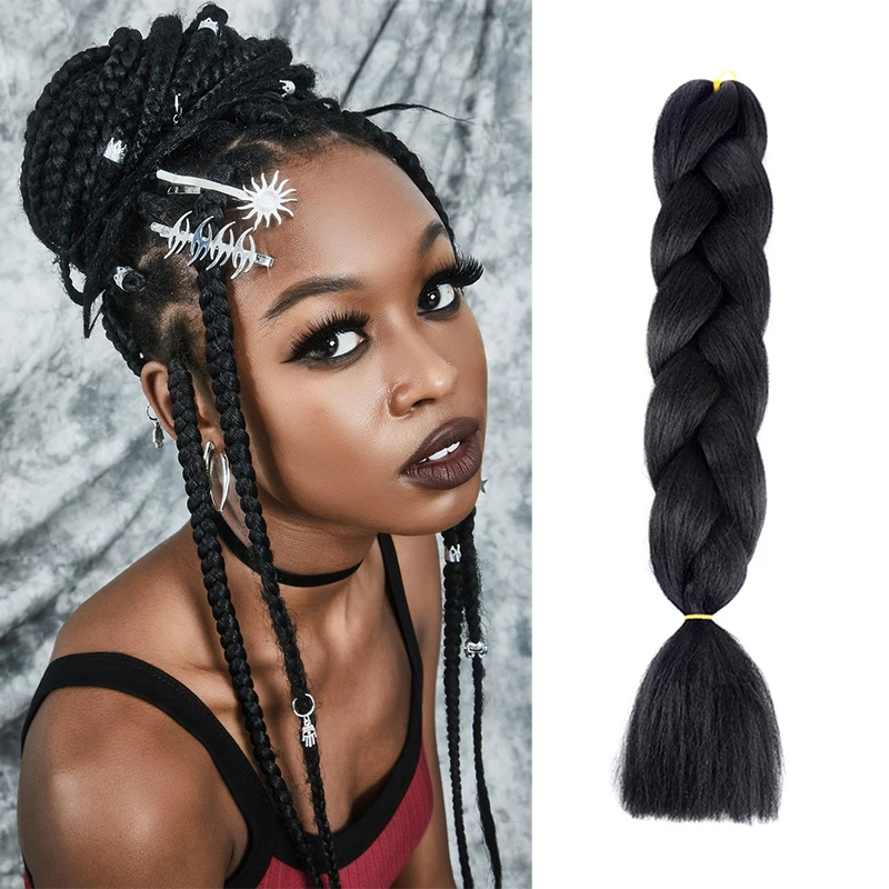 

Youngther 24Inch Ombre Braiding Hair Extensions Crochet Braids Synthetic Hair Jumbo Braid Hair Three Tone Black Brown