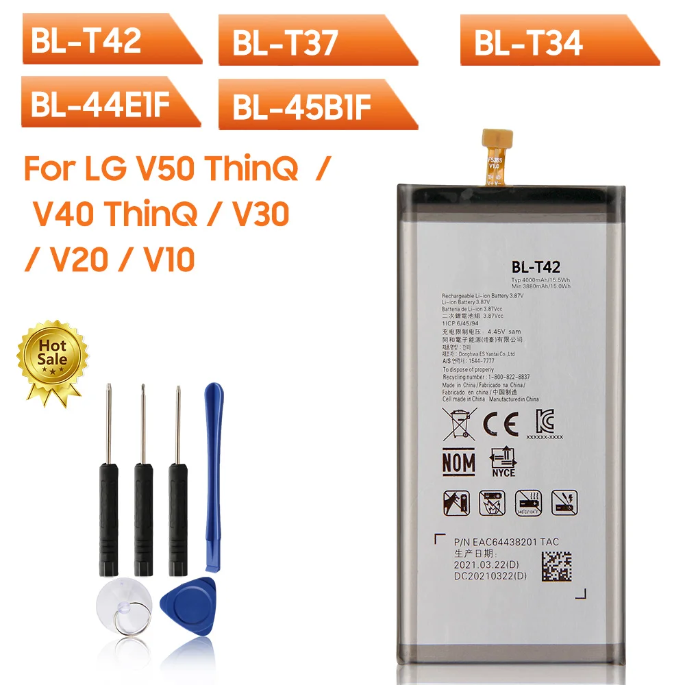 

Original Replacement Phone Battery For LG V10 H961N F600 V20 H990N V30 H930 H933 V40 ThinQ Q710 Q8 2018 Version V50 ThinQ 5G V50