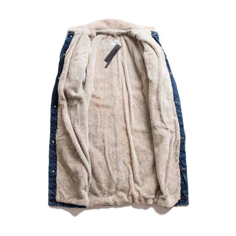 1 8 кг! Длинная джинсовая куртка мужские Зимние флисовые джинсовые куртки Мужская