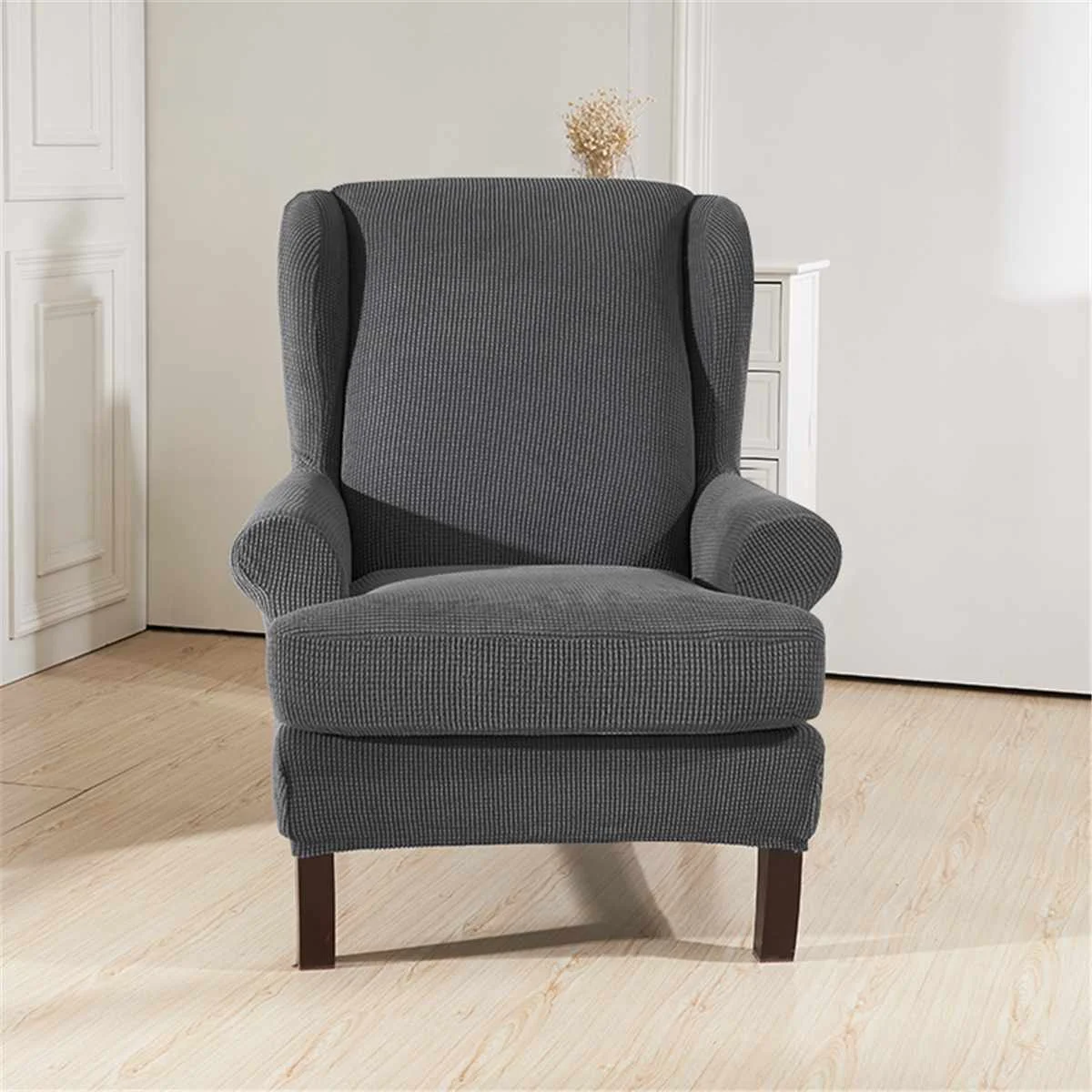 Wingback наклонная рукоятка King Back эластичные чехлы на кресла кресло крыло диван задняя крышка стула стрейч протектор скольжения Чехол протектор - Цвет: Темно-серый