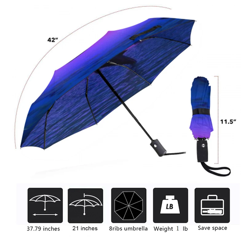 Полностью автоматический зонтик с принтом дельфина для девушек и женщин