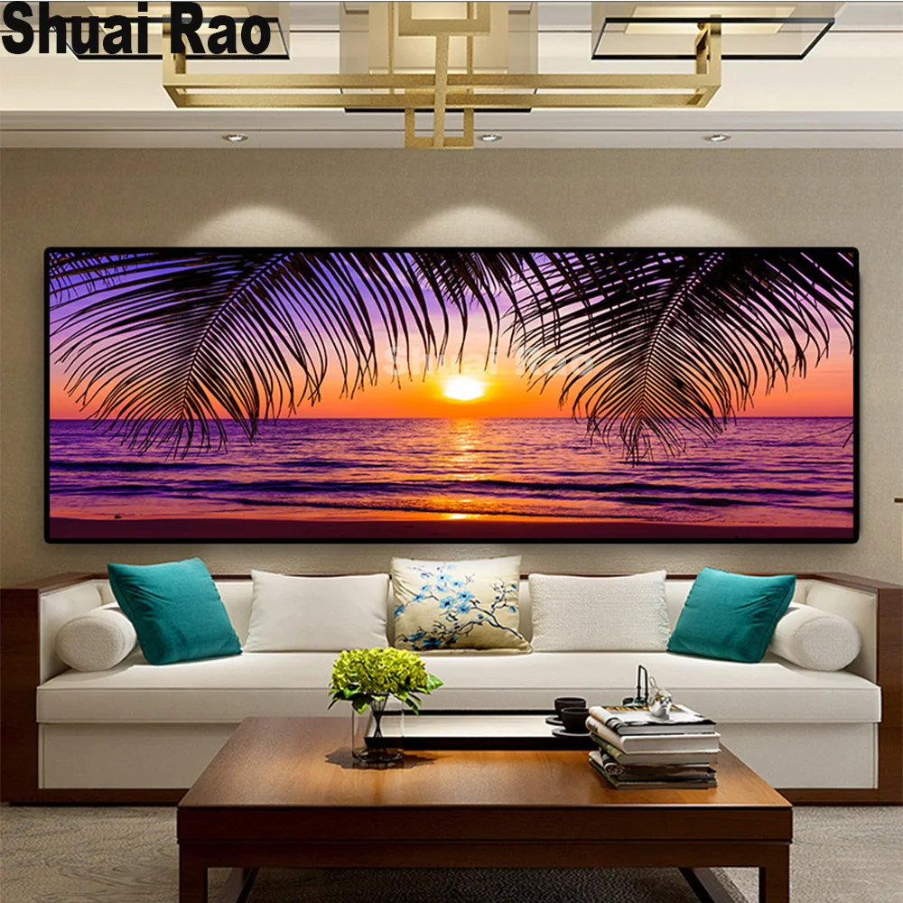 

3d Sea Beach Sunsets Natural Coconut Palm Panorama Landscape mosaic 5d diy diamond painting full square round diamond embroidery