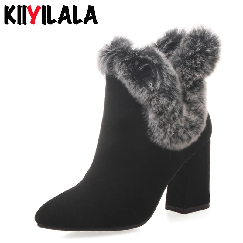 Зимние сапоги Kiiyilala из коровьей замши на молнии женские с натуральным мехом