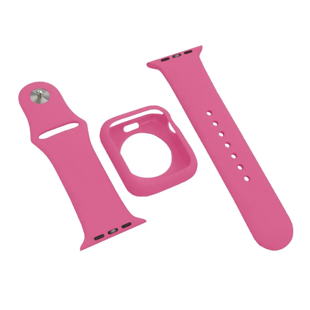 Barbie powder Защитный чехол и ремешок для apple watch 4, 5, 44 мм, 40 мм, мягкий силиконовый браслет 2 в 1, подходит для iwatch series 3, 2, 1, 42 мм, 38 мм - Цвет: Barbie powder
