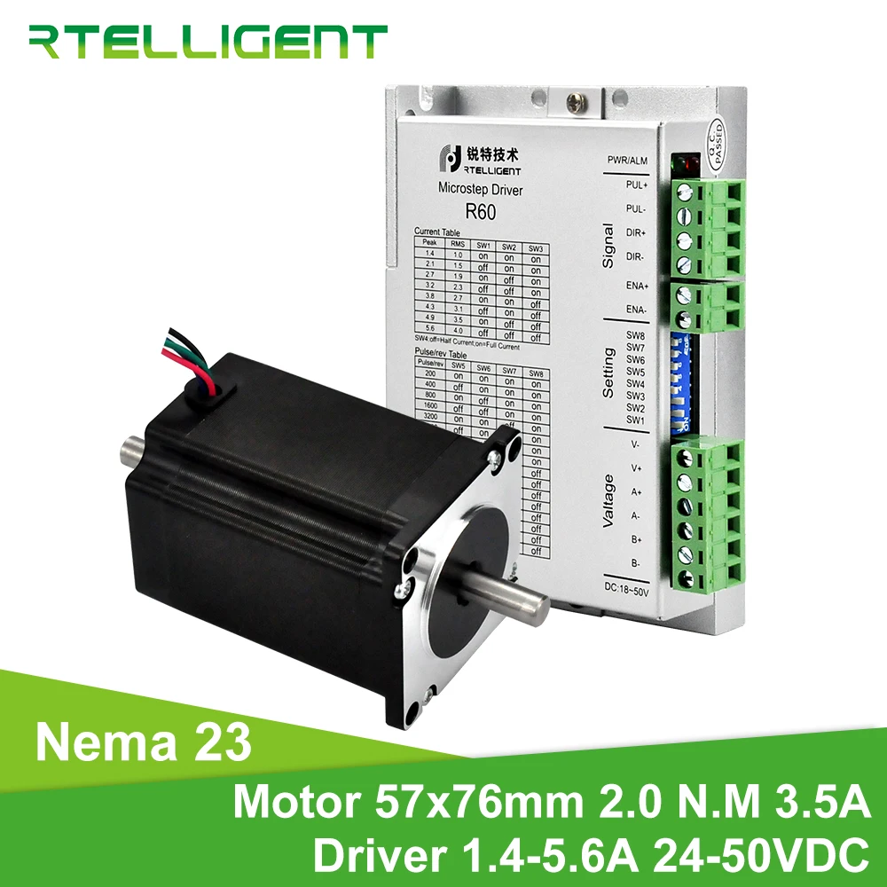Rtelligent Nema 23 двойной вал 2N.M 20 кг. См 3.5A шаговый двигатель с набором драйвера 4