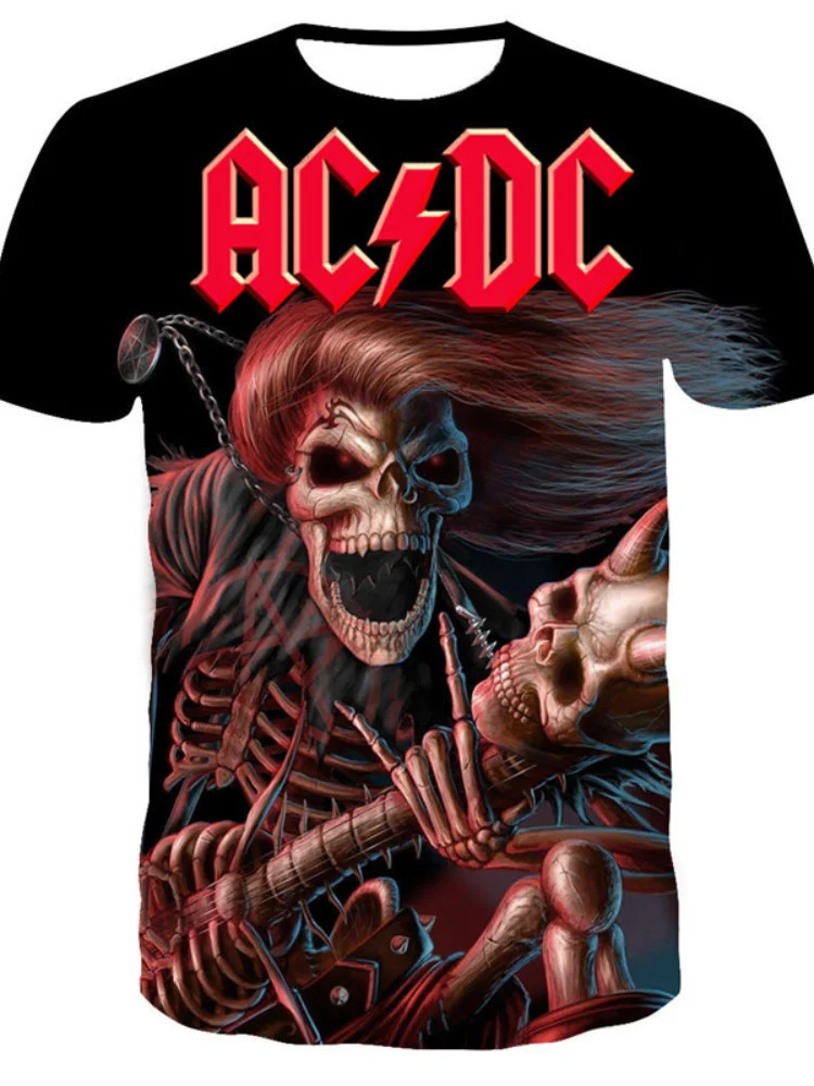 

2021 Summer New 3D T-shirt Men's AC/DC Rock Band Printed Pattern Short Sleeve Personality Casual Fashion Street Harajuku Top