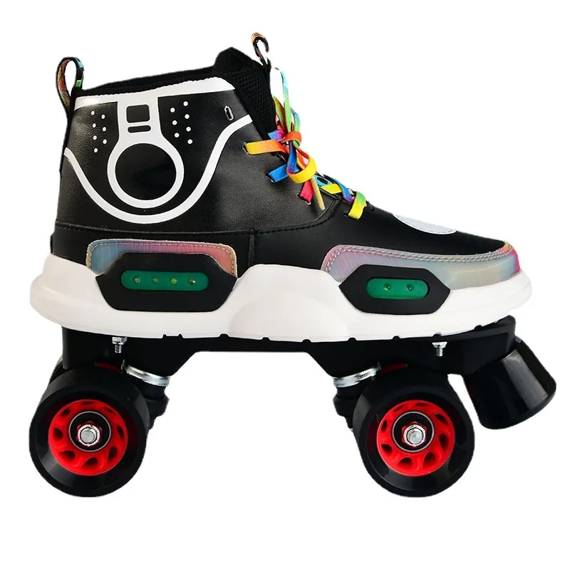 

New Fashion Roller Skates Lighting Double Line Skates Women Men Adult Two Line Skate Shoes Patines With Pu 4 Wheels Patins