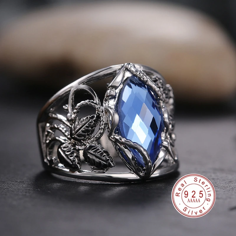 2020 Новая мода синий кристалл 925 стерлингового серебристый дизайнерское кольцо