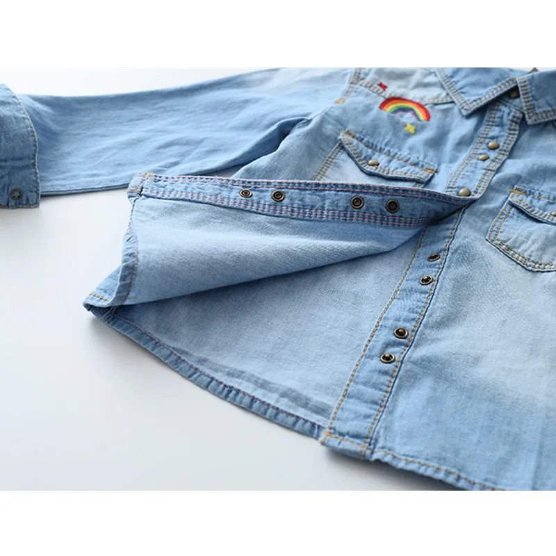 Детская джинсовая рубашка с длинным рукавом вышивкой | Мать и ребенок