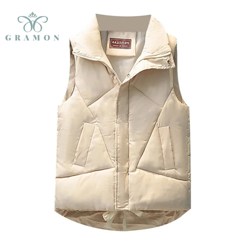 

2021 Autumn Winter Women Solid Loose Vest Sleeveless Vest Jacket Cotton Padded Women Windproof Warm Waistcoat Plus Size Clothing