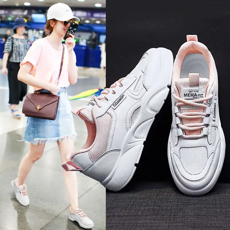 

Женские кроссовки для бега, спортивная обувь для женщин, белые кроссовки на толстой подошве, стеганые женские спортивные кроссовки для тенн...