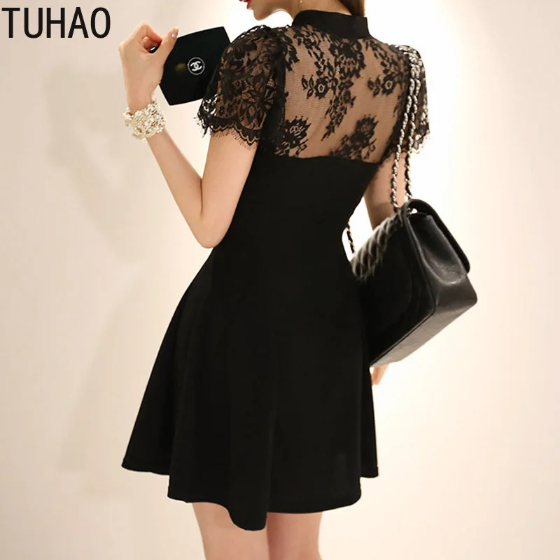 

TUHAO Elegant Black Lace Dresses 2020 Summer Office Lady Party Dress OL Mini Dress Retro Lace Short Dress Vestidos Clothing WM22