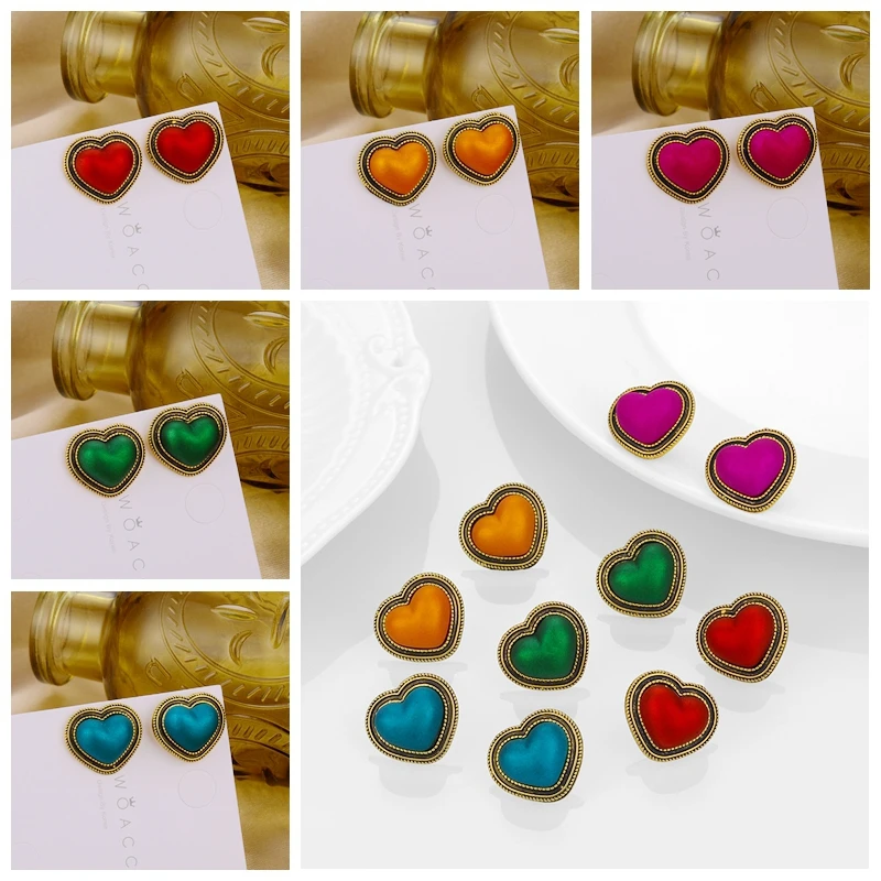 

UMKA Women's Silkiness Earrings Colorful Heart Stud Earrings 2021 Gold Metal Crochet Piercing Jewelry