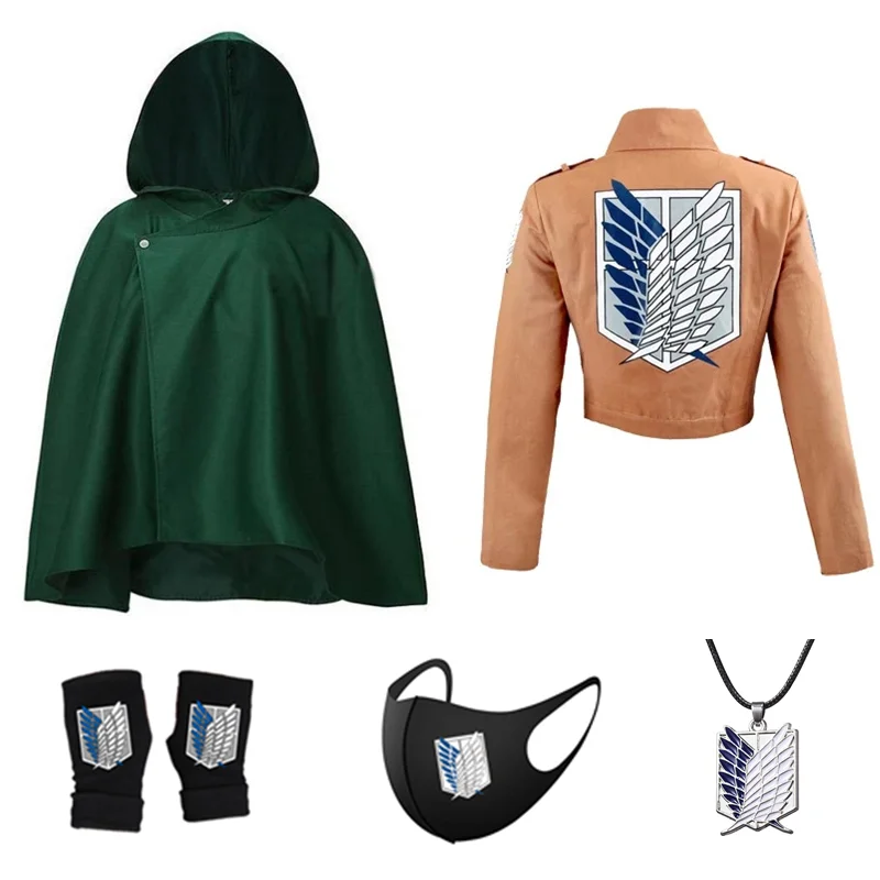 

Attacking Titan Cloak Gloves Necklace, 4 Pieces, Inspirational Mirrorman Cosplay, Levi Ackerman Freedom Scout Legion Wings
