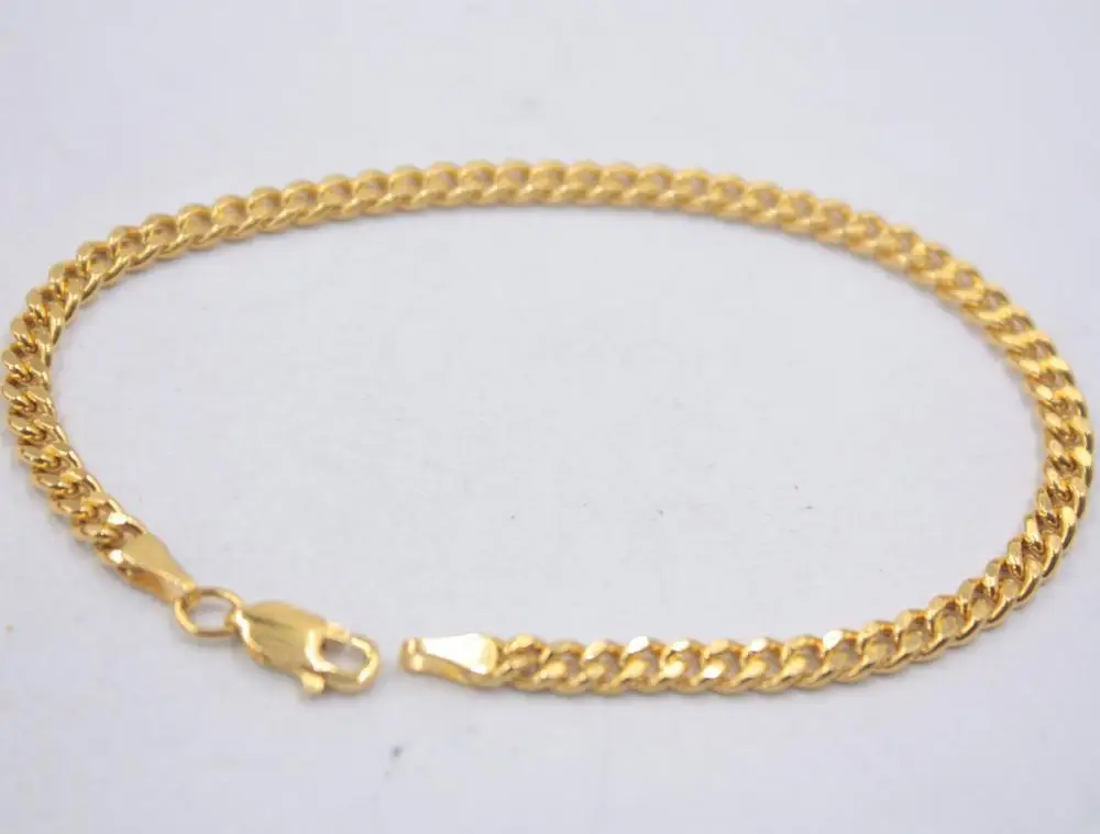 Настоящая 18 К желтая цельная золотая цепочка для женщин браслет в виде бордюра 6 8