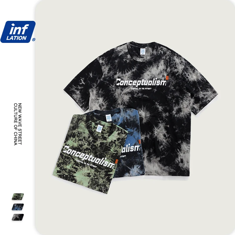 Мужская футболка с принтом INFLATION смешная окрашенная в галстук букв для мальчиков