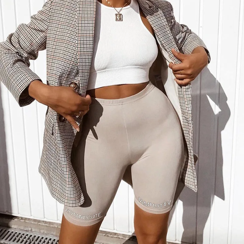 Женские байкерские шорты с буквенным принтом и высокой талией повседневные