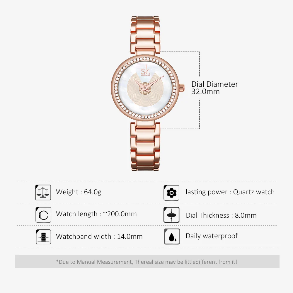 Часы Shengke женские кварцевые с браслетом дизайнерские черные наручные японским