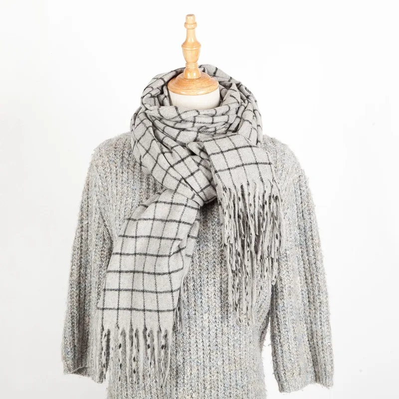 03 Winter Cashmere Scarves With Tassel Thick Warm Poncho Wool Plaid Print Neck Scarf For Women Fashion Shawls and Wraps Ladies - Цвет: 03