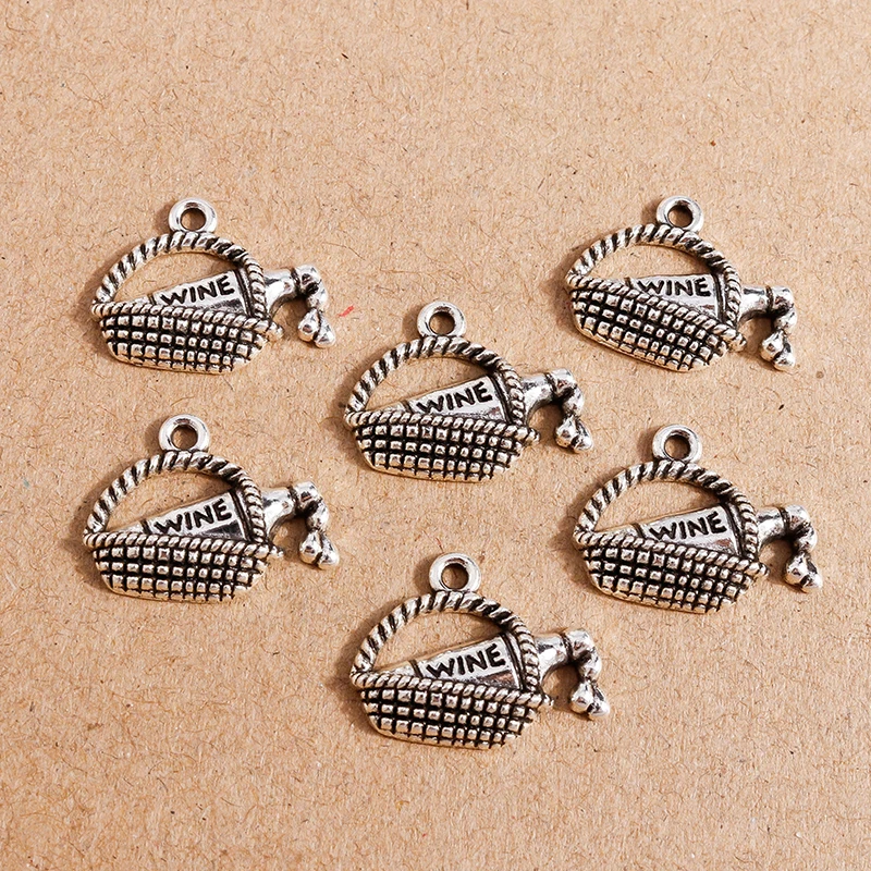 

20pcs 19*15mm Vintage Silver Color Alloy Basket Bottle Wine Charms for Jewelry Making Pendants Necklaces Earrings DIY Craft Gift