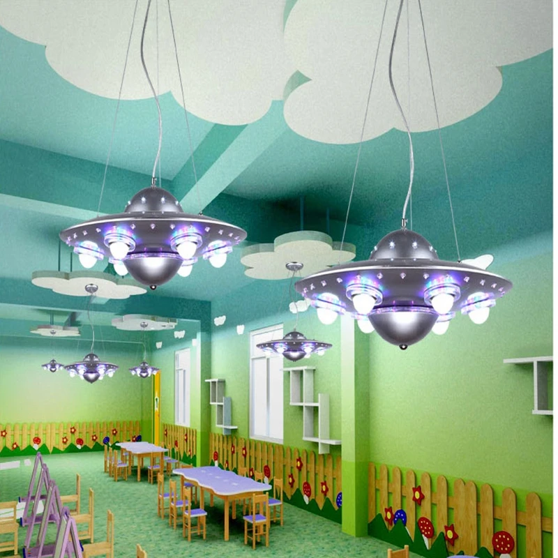 Современное креативное синее/серебристое подвесное освещение кулон НЛО для