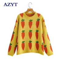 azyt 2021 autumn o neck pullover women sweater chic print long sleeve knit jumpers sweater women winter loose base sweater