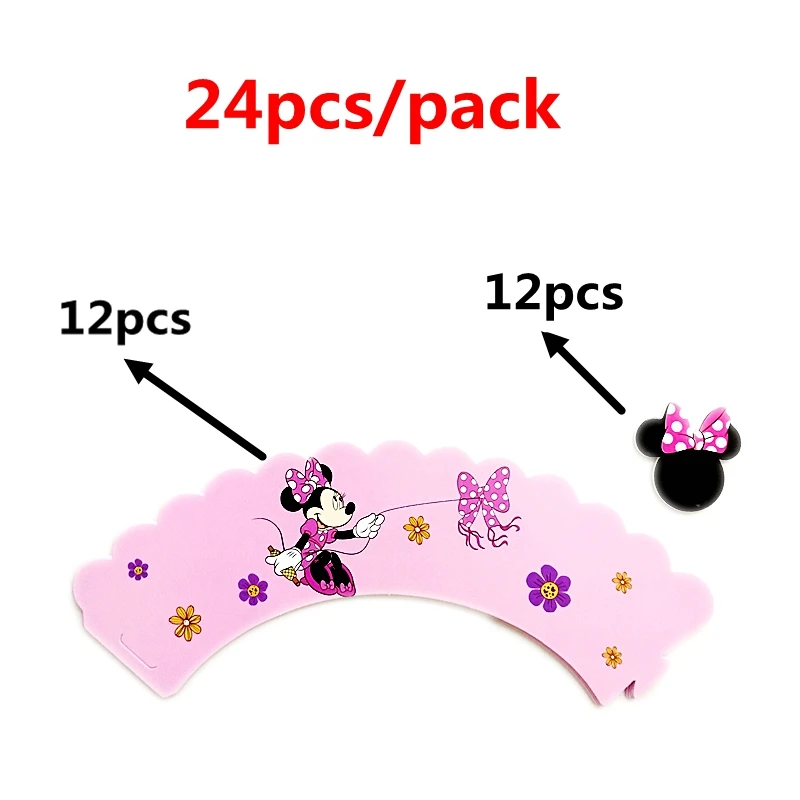 pink Mickey 24 шт мультфильм Микки Минни Принцесса обертки для кексов топперы дети день рождения поставки украшение для свадебного торта - Цвет: pink Mickey